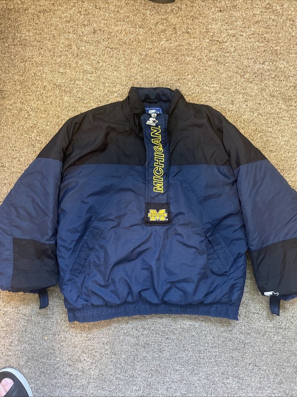 Vintage Starter Michigan Wolverines Anorak Puffer Jacket Mens L Navy 90s